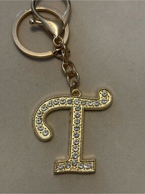 Gold Crystal 'T' Initial Keychain - Personalized Charm